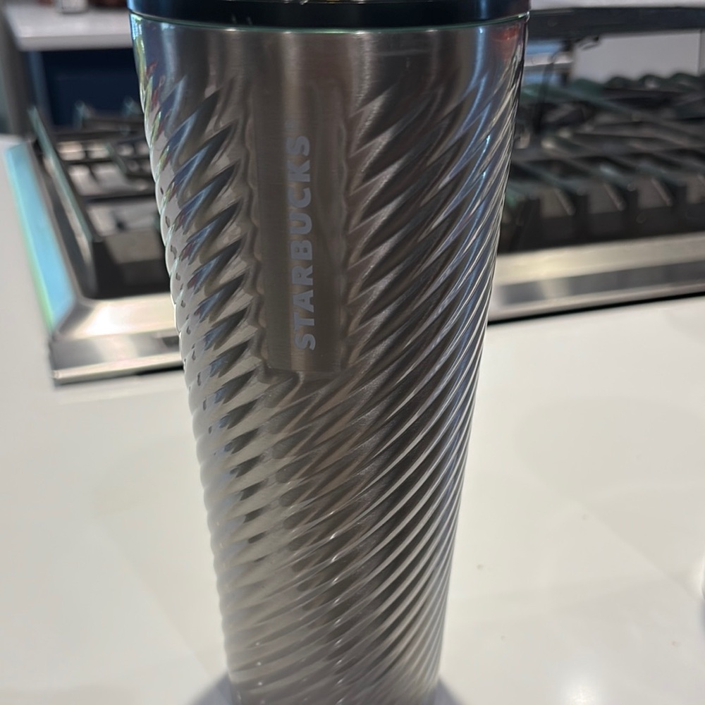 Starbucks Silver and Green Textured Drinkware Tumbler